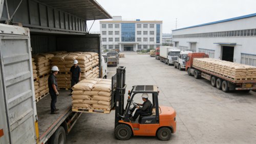 出口级羧甲基纤维素成品在工厂厂区整装待发