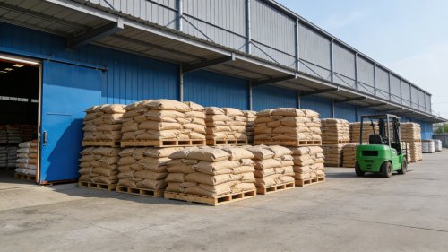 淄博聚隆纤维素有限公司厂区内正在装车的羧甲基纤维素钠（CMC）产品