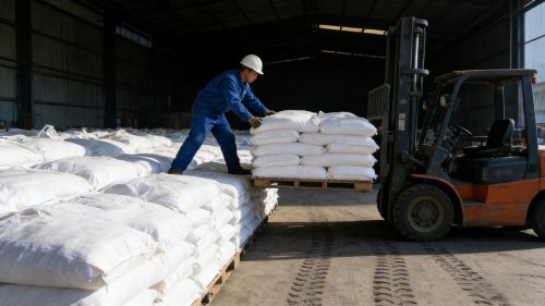 工厂员工正在操作羧甲基纤维素钠（CMC）产品装车