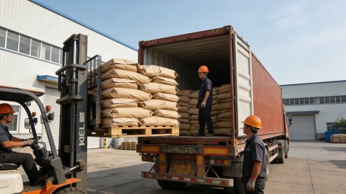 淄博聚隆纤维素有限公司羧甲基淀粉钠石油专用产品装车现场