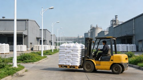 羧甲基淀粉钠石油级产品整齐装载于工厂物流区