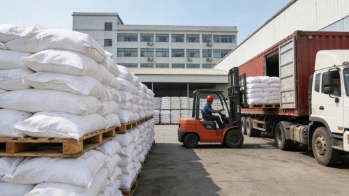 水泥砂浆用纤维素包装袋在工厂装车准备发运