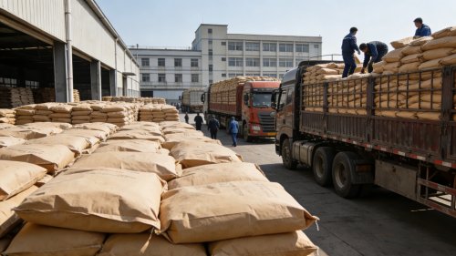 砂浆专用HPMC产品在工厂厂区装车准备出货