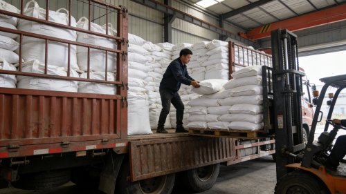 工厂大型仓库中砂浆专用HPMC装车运输现场