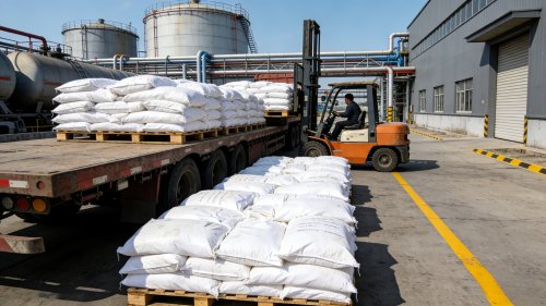工业级冷水速溶羧甲基纤维素成品包装装车运输现场