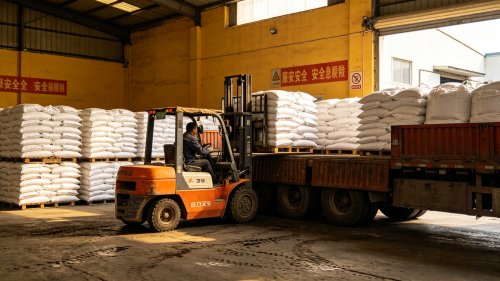 HPMC吨袋装车用于干粉预混与水泥重钙等混合后加水搅拌厂区实拍