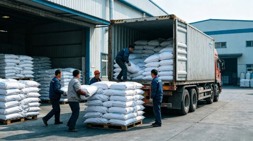 工人正在货车上码放整齐的CMC，江苏本地厂家品控严格，批次稳定适合高端应用